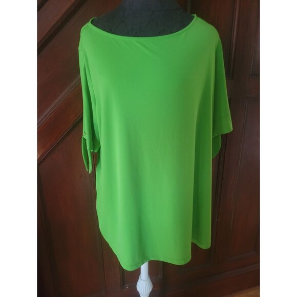 Susan Graver Womens Green Open-Sleeve Top With Grommet Detail Size 1X - Picture 1 of 5